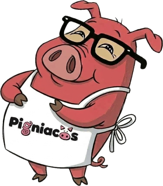 El cerdo Pigniacos con gafas y delantal